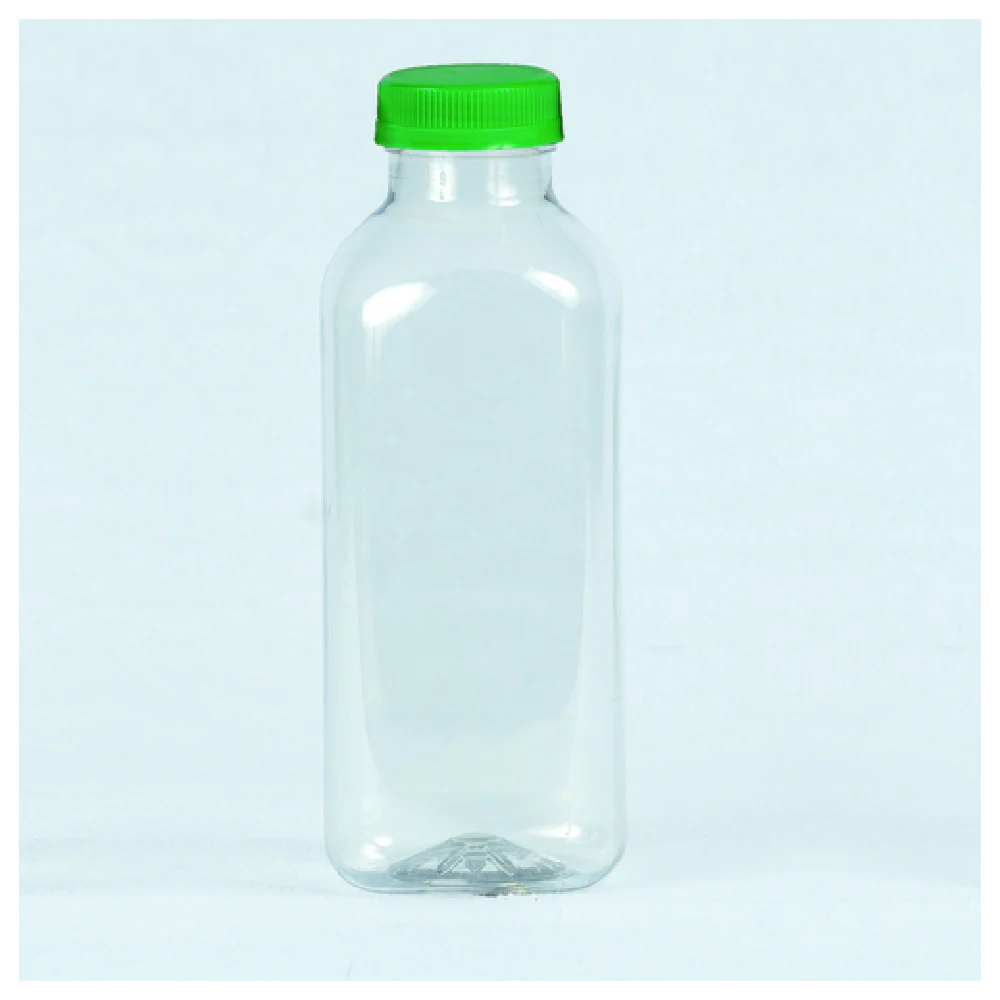 Buccaneer Container Corp 30860160402 16 Oz Juice Bottles Tall Plastic with Green Lids