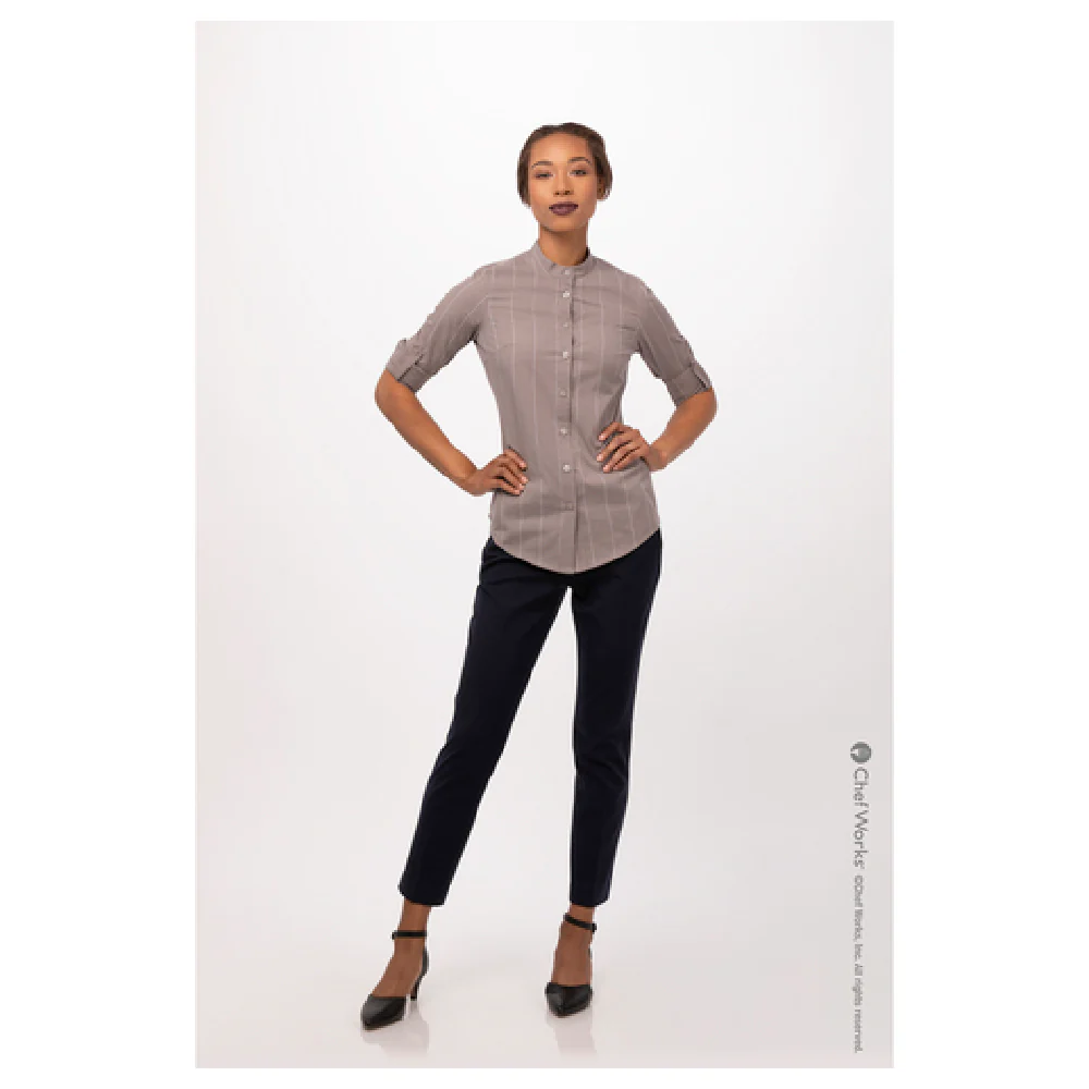 Chef Works SFB03WTAUS Women's Voce Dress Shirt Small Roll-up Long Sleeves Taupe Poly/cotton Chef Works SFB03WTAUS Women's Voce Dress Shirt Small Roll-up Long Sleeves Taupe Poly/cotton