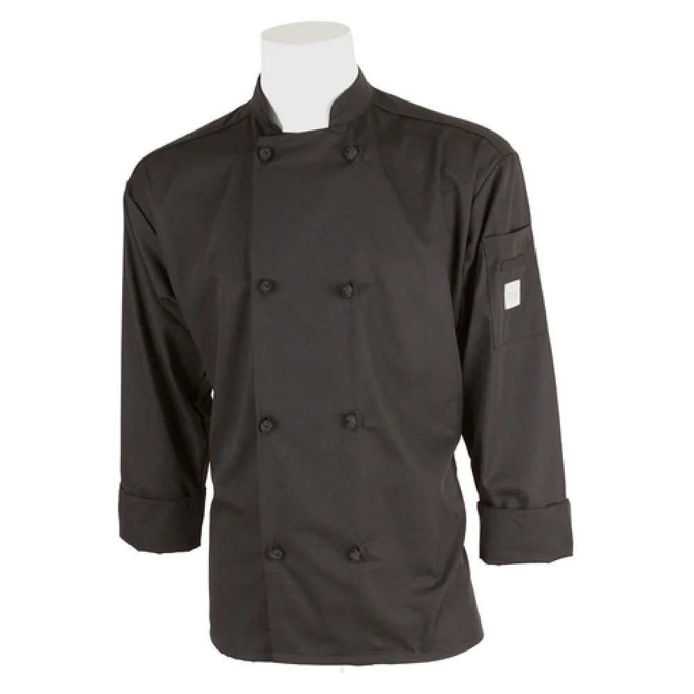 Mercer Culinary M60012BK5X 5X Chef's Coat Black Cloth Knot Buttons Shoulder Pocket Mercer Culinary M60012BK5X 5X Chef's Coat Black Cloth Knot Buttons Shoulder Pocket
