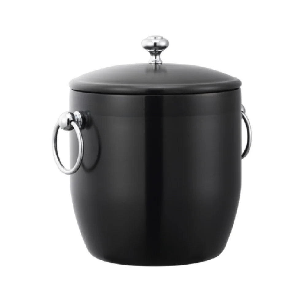 Service Ideas IB3BSBX 7.5 Inch Ice Bucket 3 Liter 101.44 Oz Stainless Steel Brushed with Black Onyx