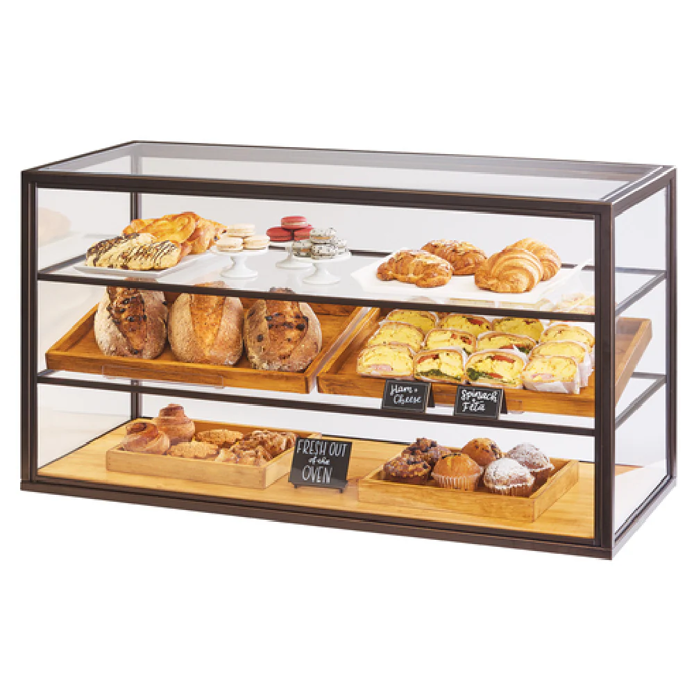 Cal Mil 3695-84 42 Inch 3-tier Non-refrigerated Countertop Display Case Acrylic and Metal with Bronze Frame