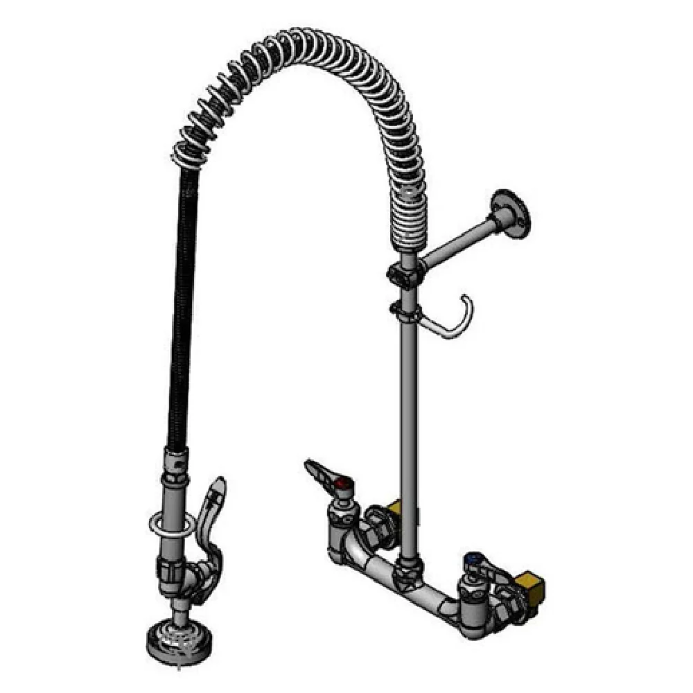 T&S Brass B-0133-CR-B-KIT 8 Inch Pre-Rinse Unit Wall Mount Mixing Faucet with Lever Handles