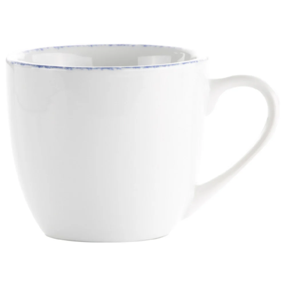 International Tableware PR-56-CB 8 Oz Cup Round with Handle Porcelain European White with Blue