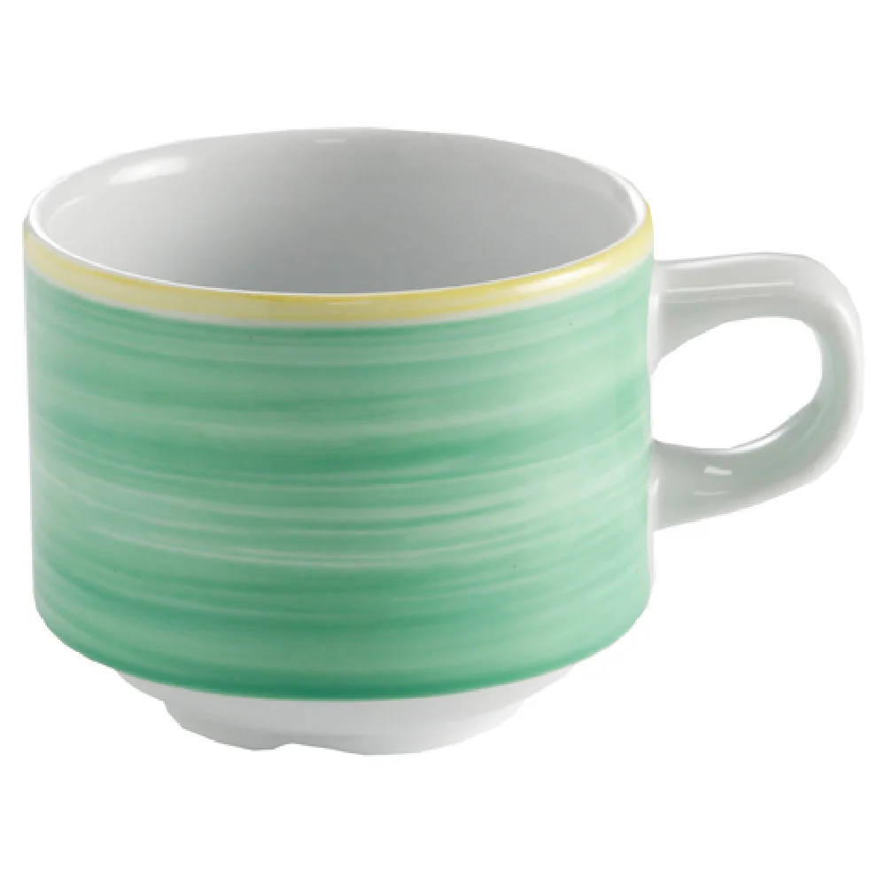 GET Enterprises PA1603904324 8-1/10 Oz Tea Cup Porcelain Stackable Yellow Edge