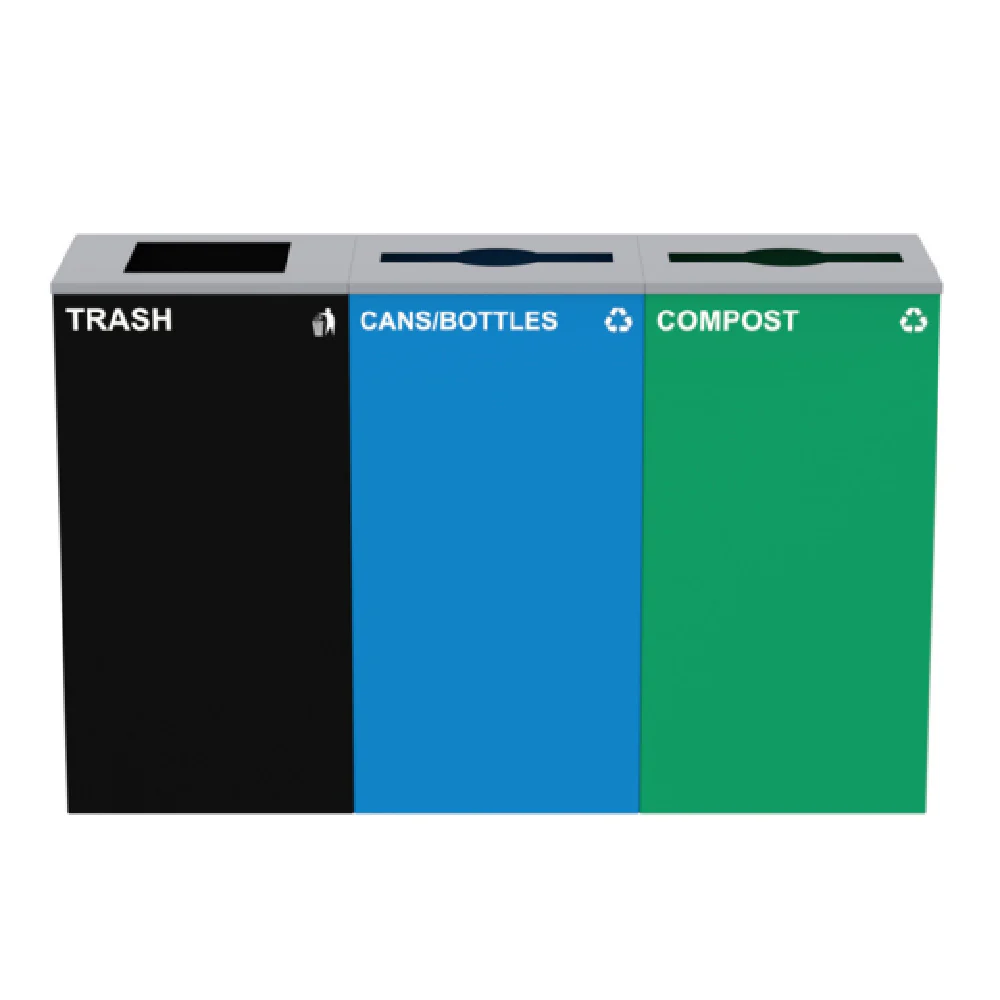 Alpine Industries ALP4450-BLK-KIT29 51 Inch Steel Recycling Receptacle with Trash and Compost Station