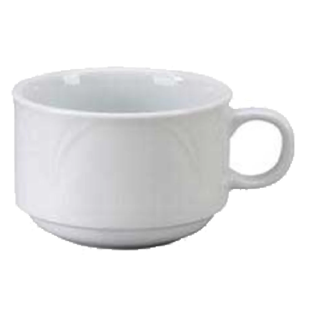 Vertex China PA-1S-OE 6 Oz Tea/Coffee Cup Embossed Stackable Porcelain Bright White