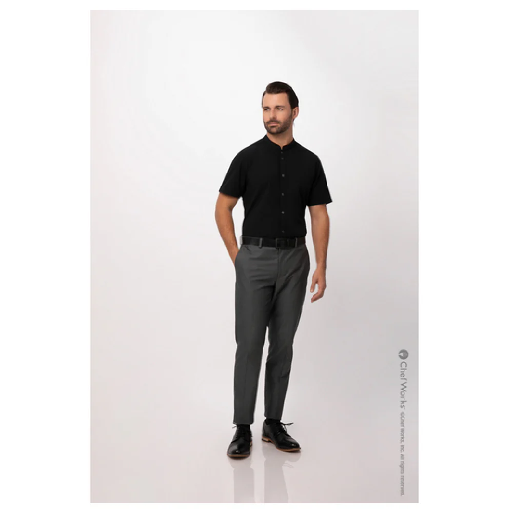 Chef Works SHC08-BLK-2XL Cook's Shirt Snap Front Black Short Sleeves Poly Cotton Chef Works SHC08-BLK-2XL Cook's Shirt Snap Front Black Short Sleeves Poly Cotton