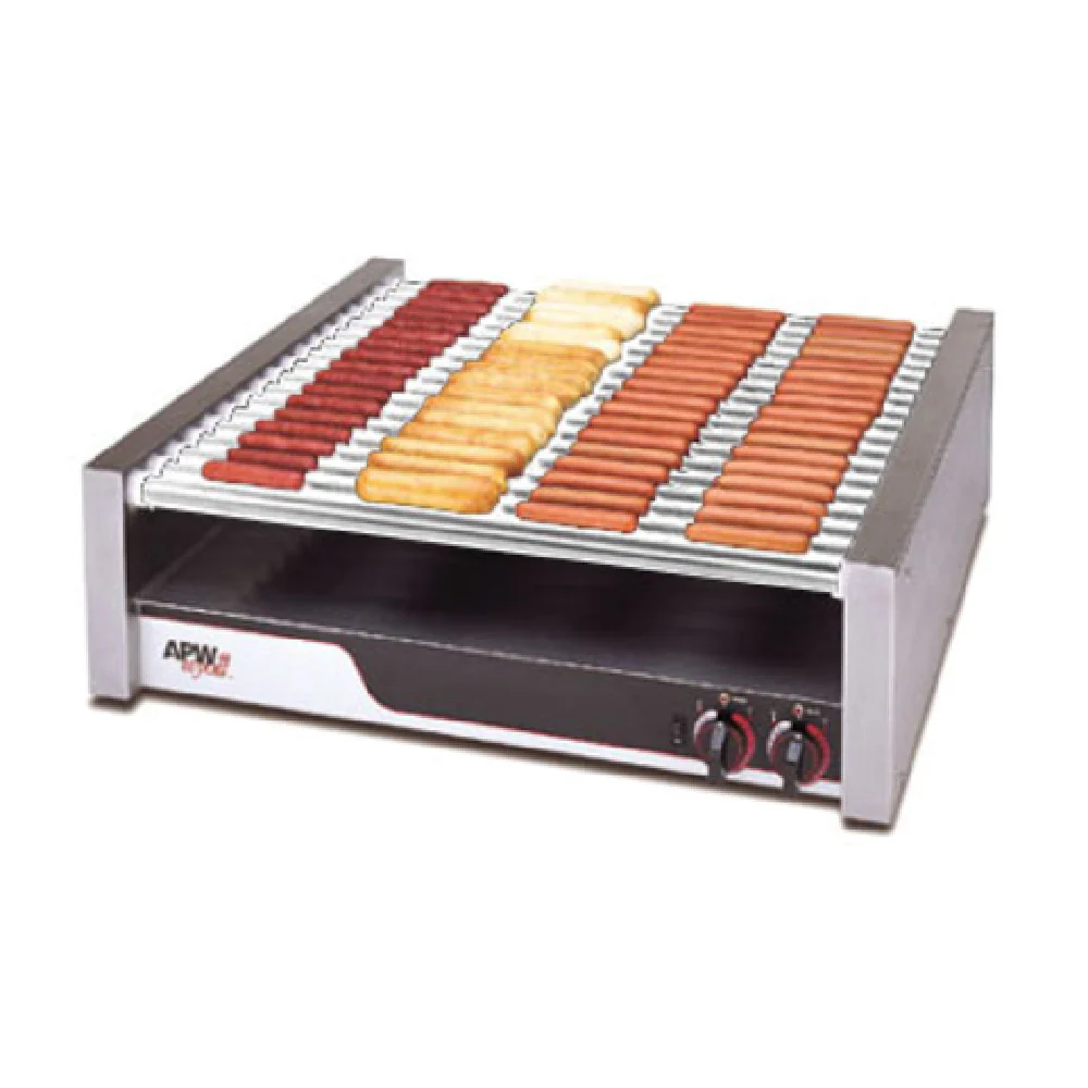 APW Wyott HR-85_208 35 Inch Hot Dog Grill Gas Stainless Steel with Rollers APW Wyott HR-85_208 35 Inch Hot Dog Grill Gas Stainless Steel with Rollers