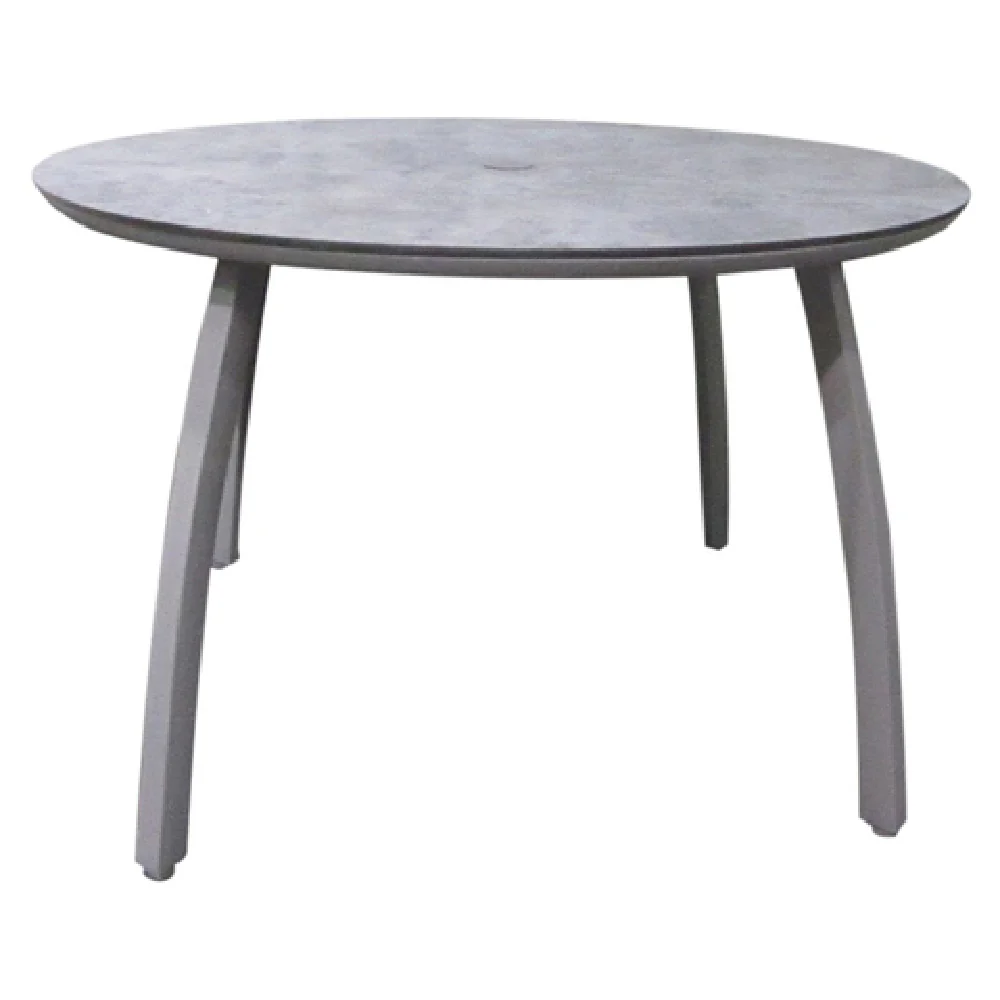 Grosfillex S6802289 48 Inch Round Table with Umbrella Hole Aluminum Base Gray