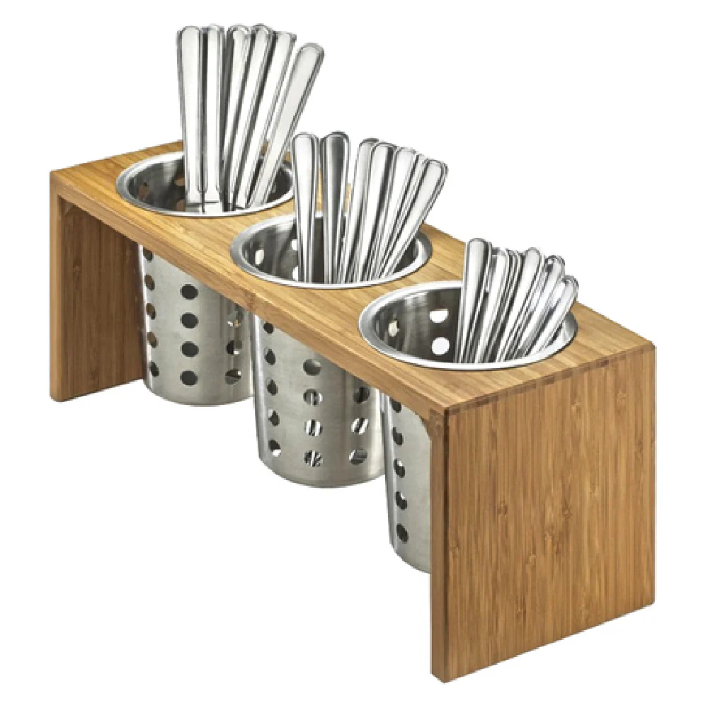 Cal Mil 1425-3-60 16 Inch Bamboo Utensil Stand with 3 Cutouts