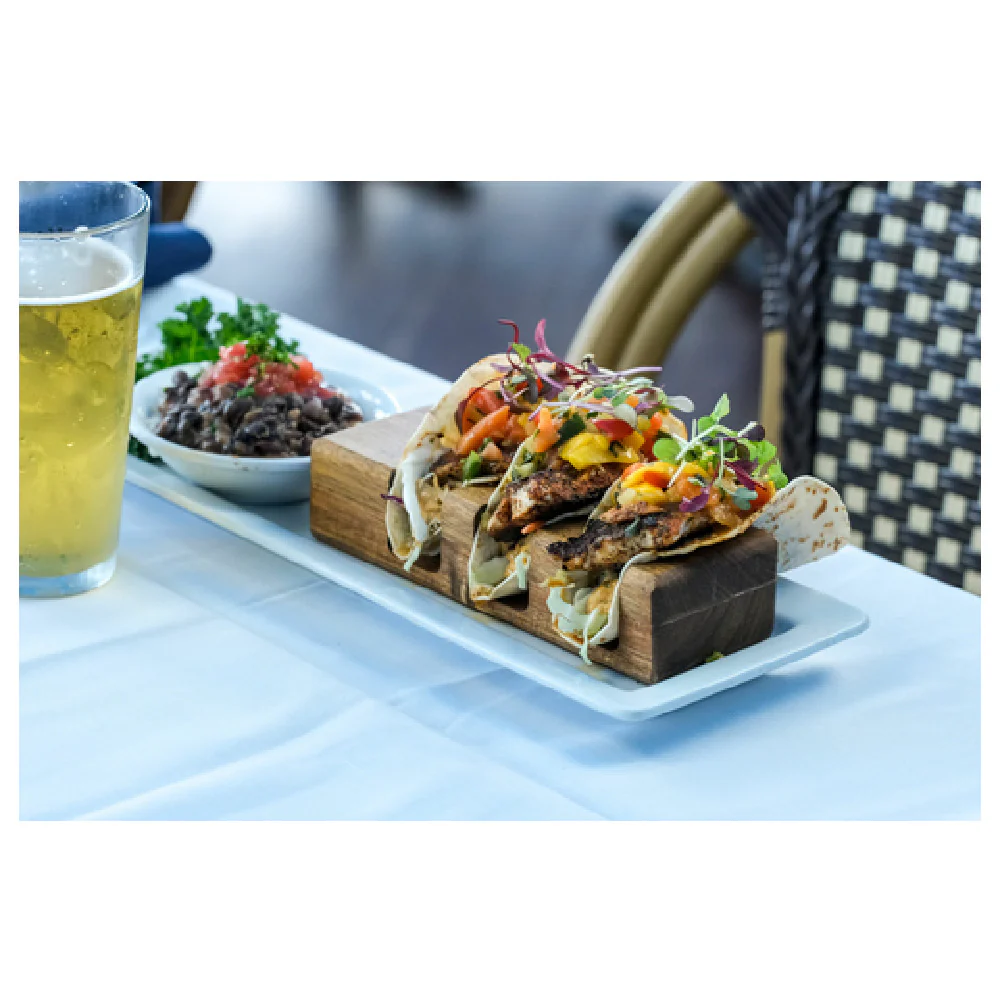 On The Table T-500 8.25 Inch Taco Serving Board Acacia Wood Dishwasher Safe On The Table T-500 8.25 Inch Taco Serving Board Acacia Wood Dishwasher Safe
