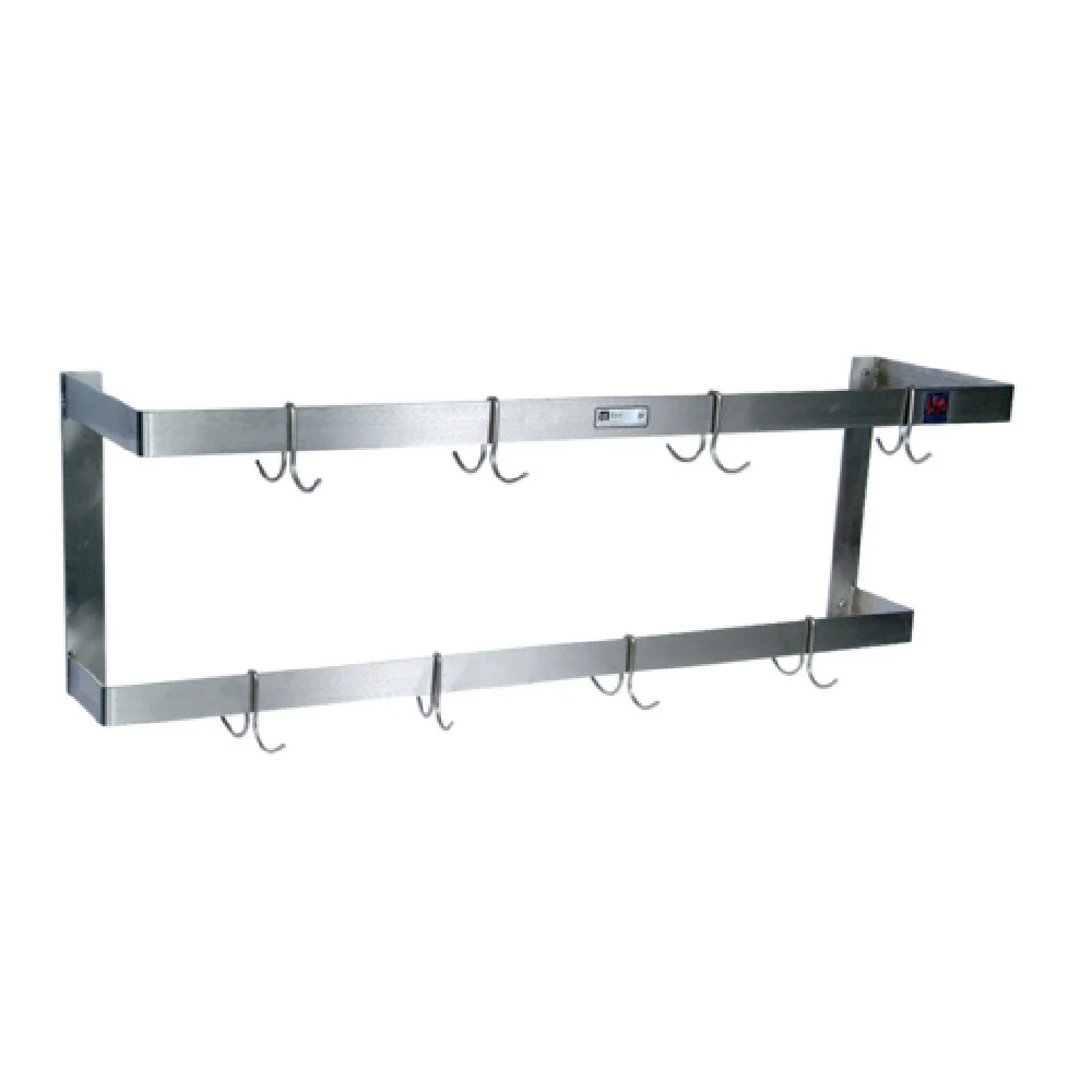 John Boos PRW21-X 48 Inch Pot Rack Wall Mount Double Bar Stainless Steel with Hooks