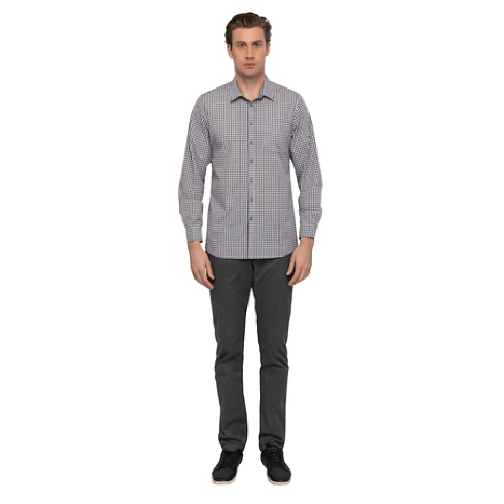 Chef Works SHC05CHOL Long Sleeve Cook's Shirt Gingham Chocolate Poly/Cotton