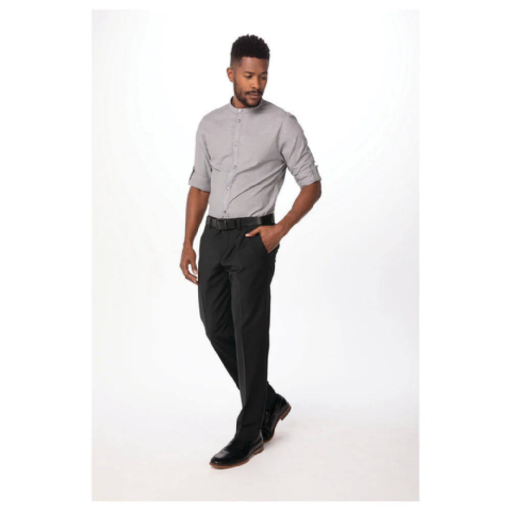 Chef Works SFB02BLKL Men's Verismo Dress Shirt Large Roll-up Long Sleeves Black Poly/cotton