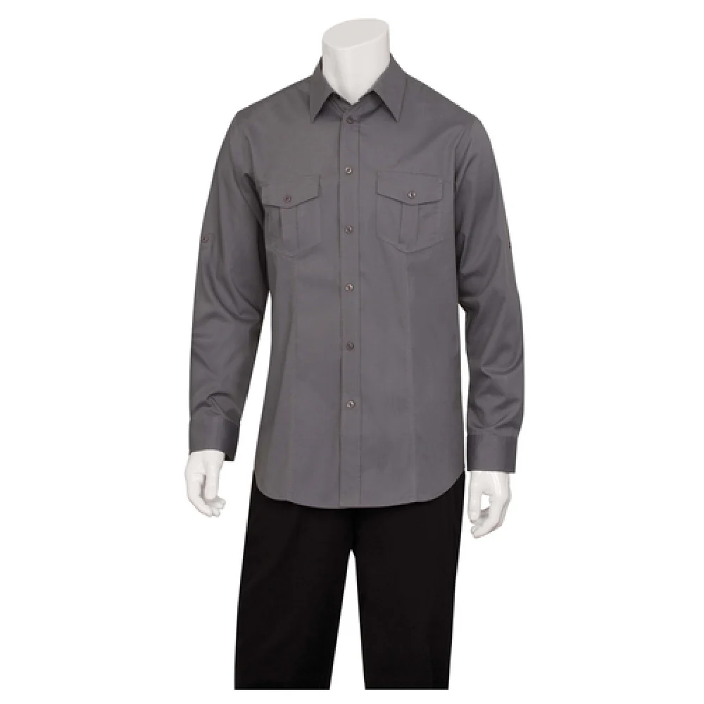 Chef Works DPDS-GRY-2XL Men's Pilot Shirt Long Sleeve Button Front Gray