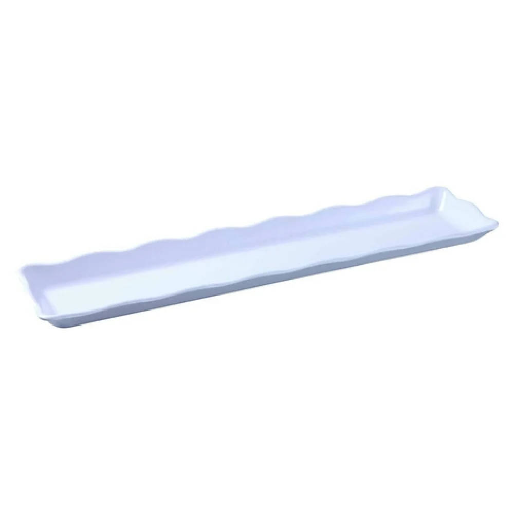 Yanco DC-6021W 21 Inch Rectangular Serving Tray Scalloped Edge Melamine White