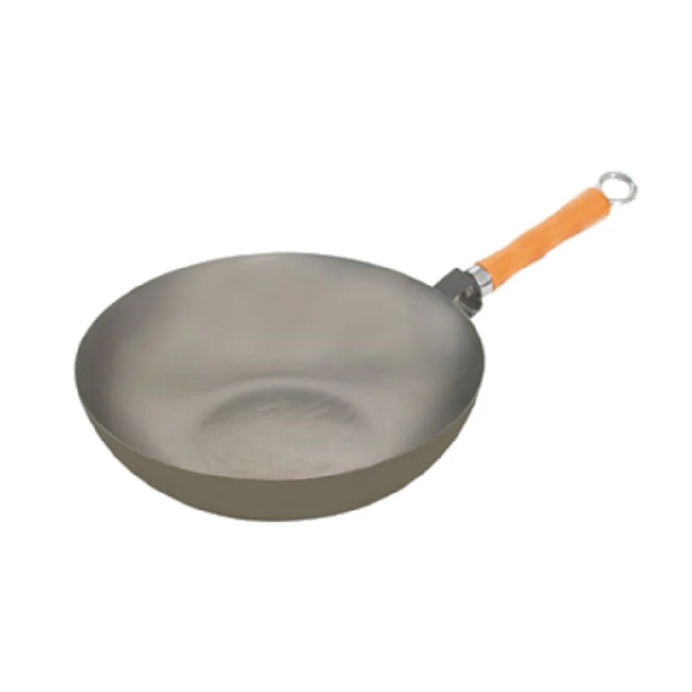 Town 34733/DZ 11-1/2 Inch Bamboo Handle Steel Wok Pan with Flat Bottom