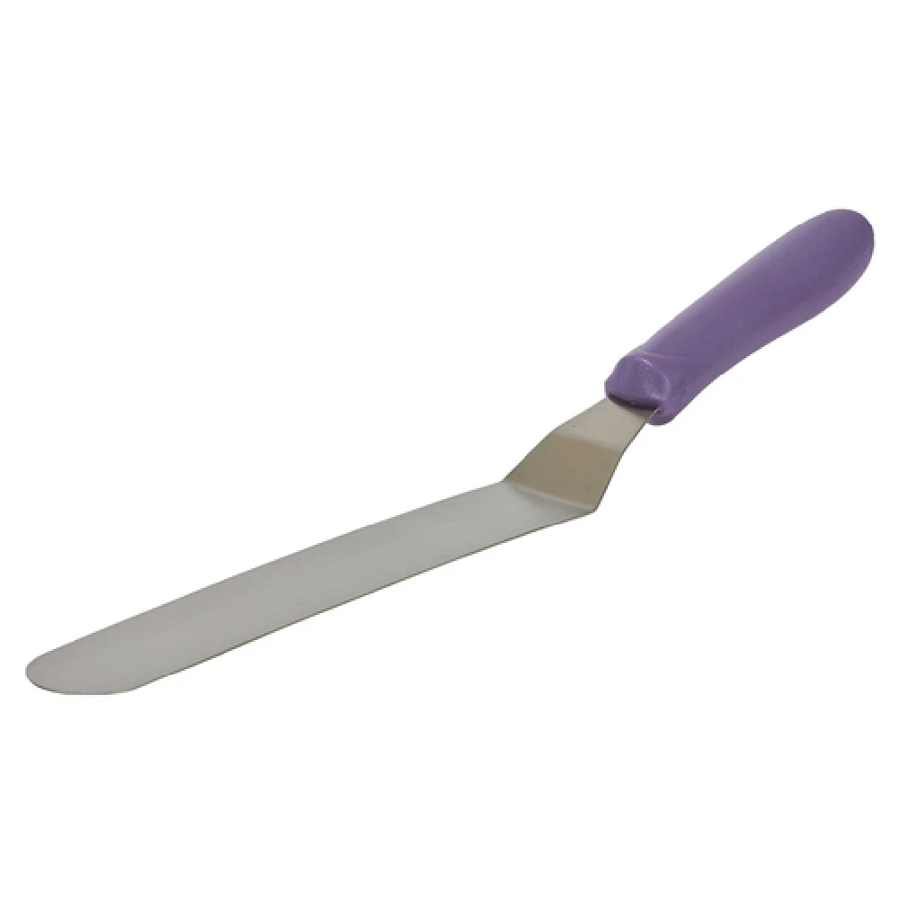 Winco TWPO-9P 8-1/2 Inch Blade Offset Spatula Allergen Free Purple Handle Satin Finish