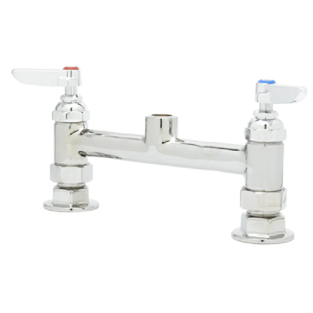 T&S Brass B-0320-LN 8 Inch Deck Mount Faucet Low Lead ADA Compliant Stainless Steel with Lever Handles