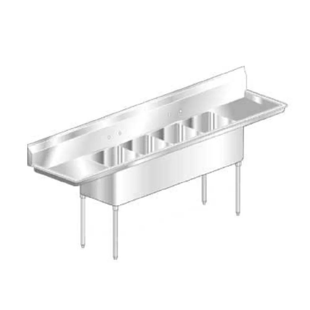 AERO Manufacturing MF4-2020-24LR 131 Inch Four Compartment Economy Sink with 24 Inch Drainboards on Left and Right