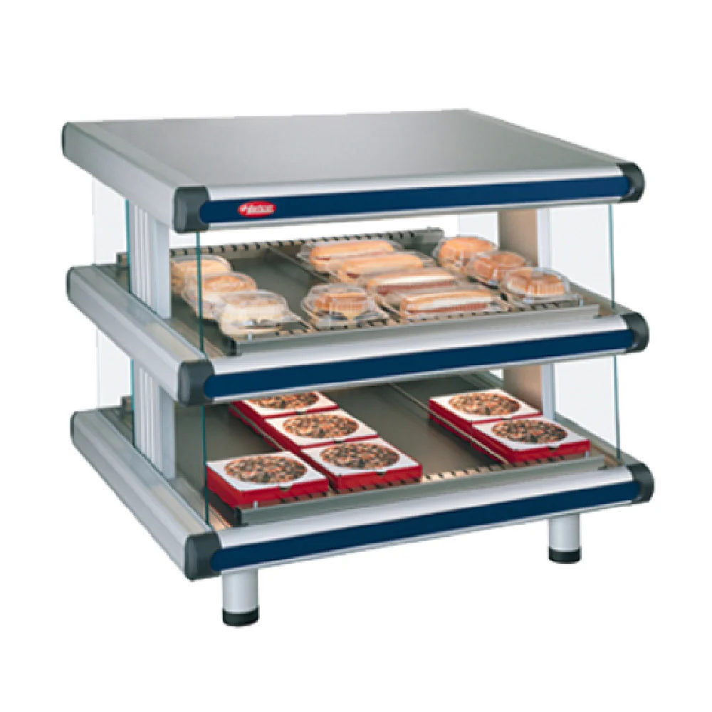 Hatco GR2SDS-24D_240/50/1 30 Inch Countertop Glo-Ray Designer Slant Display Warmer with 2 Shelves and 10 Rods