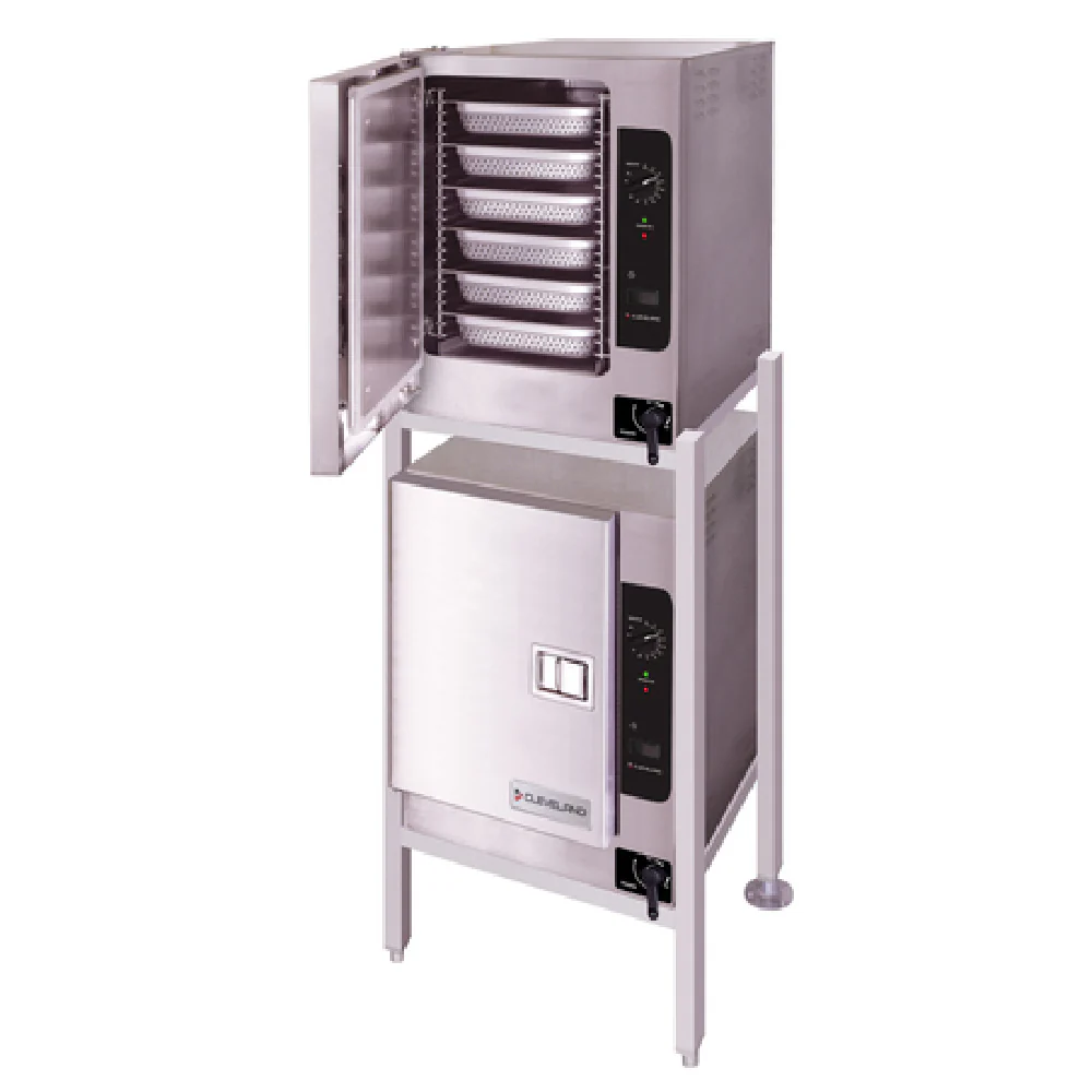 Cleveland (2) 22CET66.1_208/60/3 24 Inch Electric Convection Steamer Double Stacked Cleveland (2) 22CET66.1_208/60/3 24 Inch Electric Convection Steamer Double Stacked