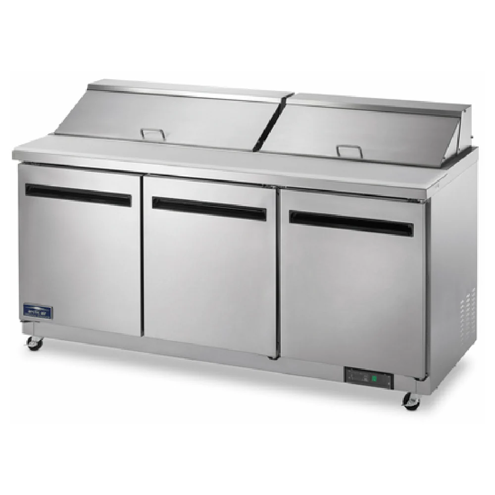 Arctic Air AMT72R 71 Inch Mega Top Sandwich Salad Prep Table 18 cu ft 3 Section Stainless Steel with 27 Lexan Pans