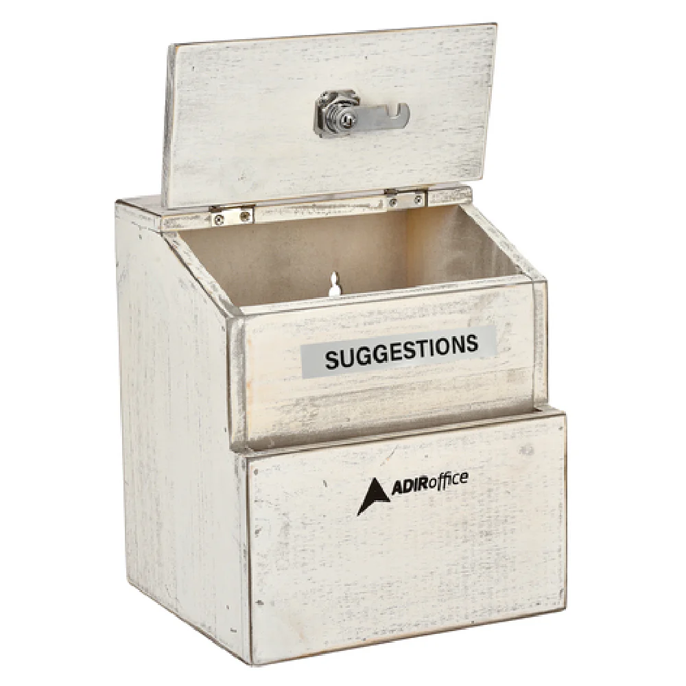 Alpine Industries ADI632-02-WHI 8 Inch Rustic Wood Suggestion Box Lock and Key White Finish Alpine Industries ADI632-02-WHI 8 Inch Rustic Wood Suggestion Box Lock and Key White Finish