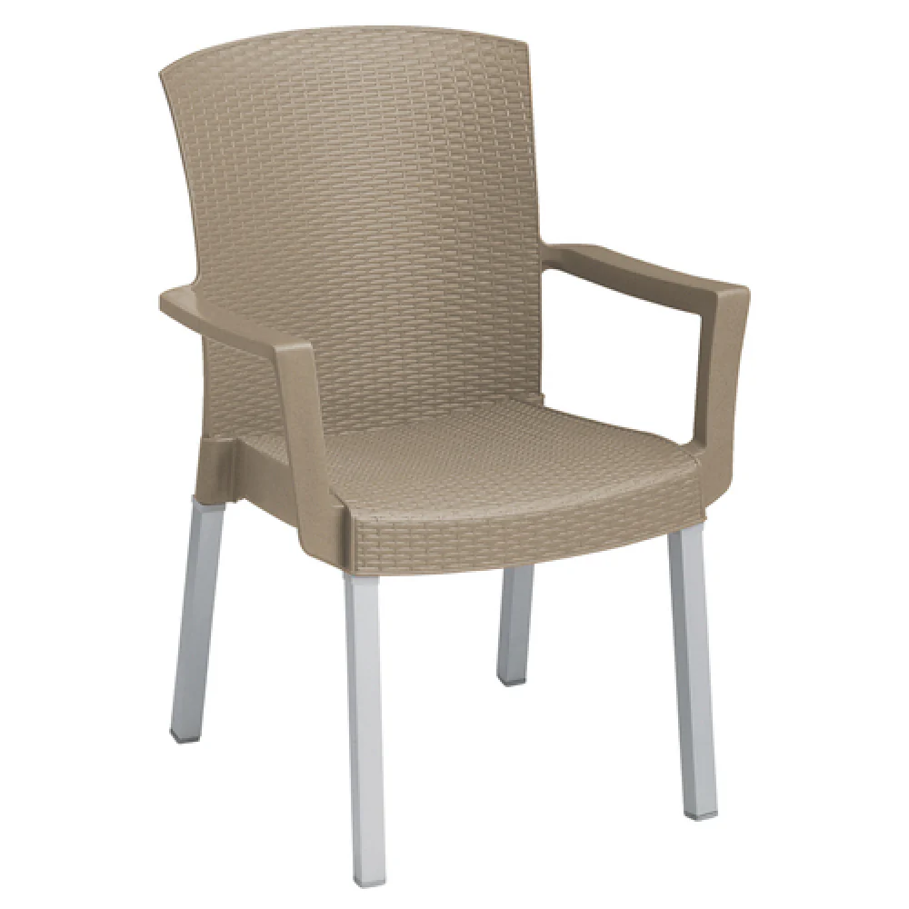 Grosfillex UT903181 18.5 Inch Outdoor Stacking Armchair Synthetic Wicker Taupe