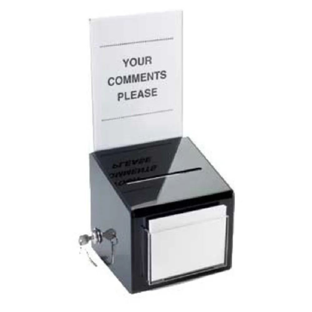 Cal Mil 390 7 Inch Suggestion Box 5 Inch Slot with Lock Black Countertop