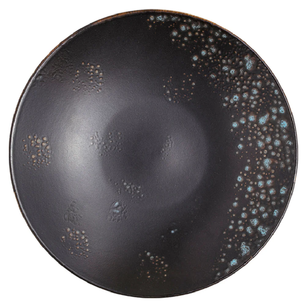 Vertex China LMS-W23 11-3/4 Inch Diameter Round Wok Bowl Hand Painted Porcelain Matte Black Sky Blue Reactive Glaze Vertex China LMS-W23 11-3/4 Inch Diameter Round Wok Bowl Hand Painted Porcelain Matte Black Sky Blue Reactive Glaze
