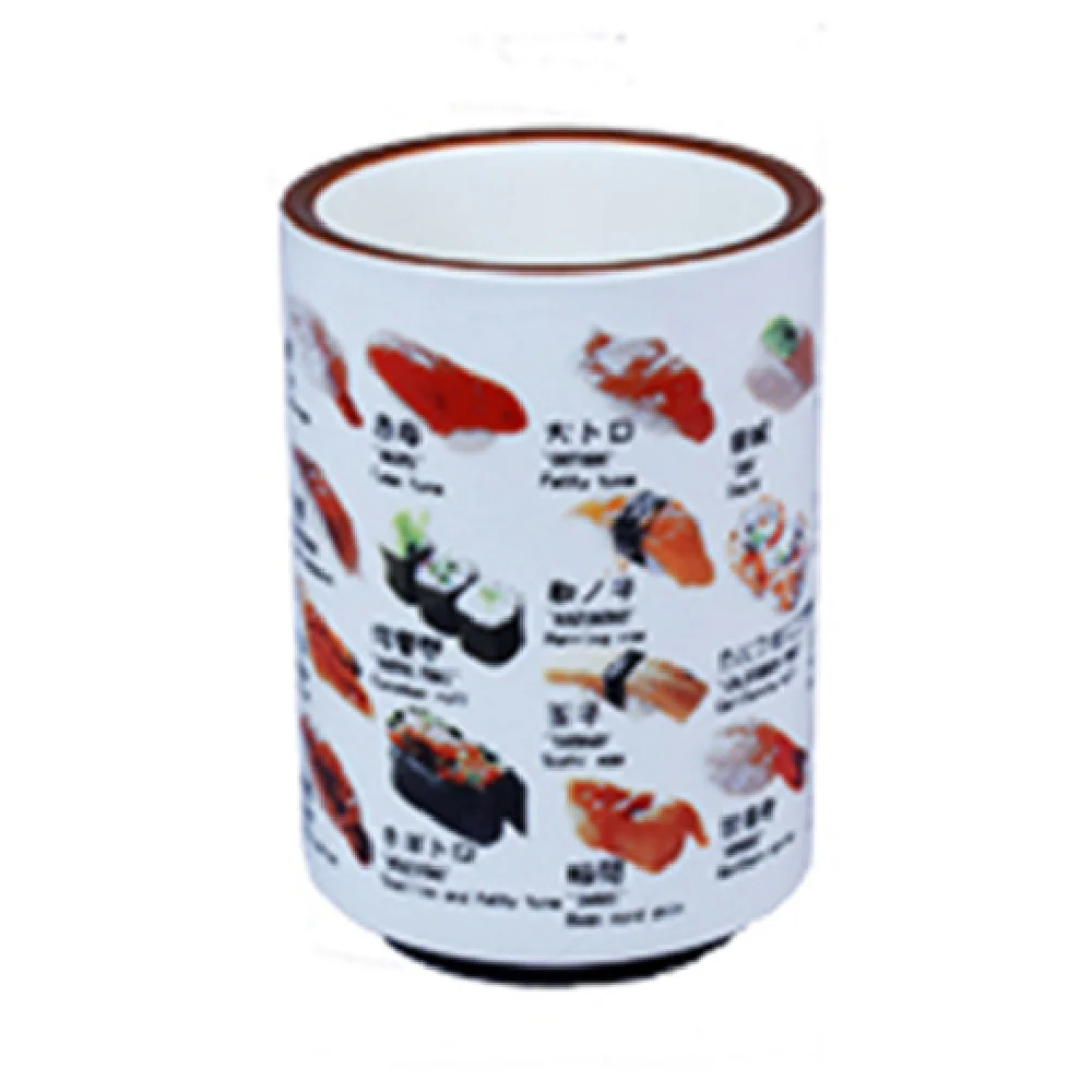 Vertex China ARG-SU 10 Oz Sushi Tea Mug Round Without Handle Brown and Black Accents Vertex China ARG-SU 10 Oz Sushi Tea Mug Round Without Handle Brown and Black Accents