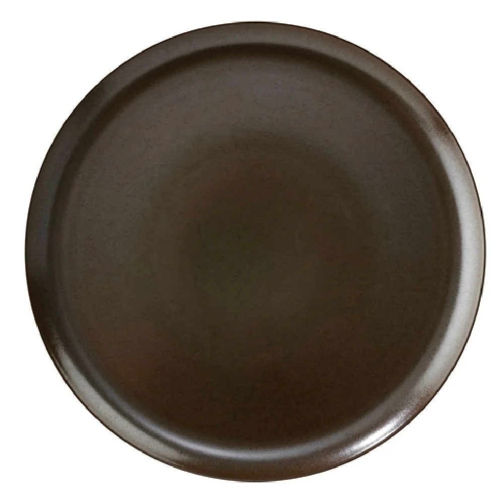 GET Enterprises PA1942712324 9 Inch Round Coupe Plate Porcelain Dark Brown Reactive Glaze