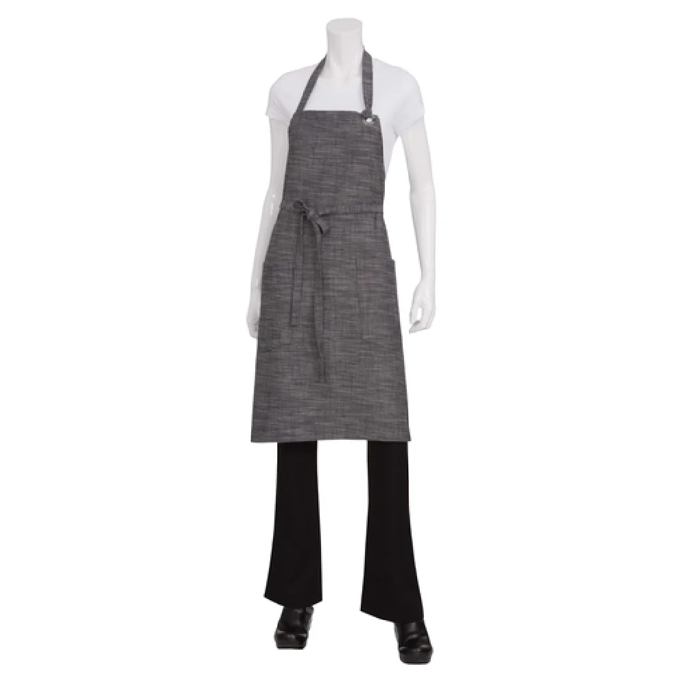 Chef Works ABXX052BSL0 30 Inch Adjustable Neck Bib Apron with Pockets Black-Steel Gray
