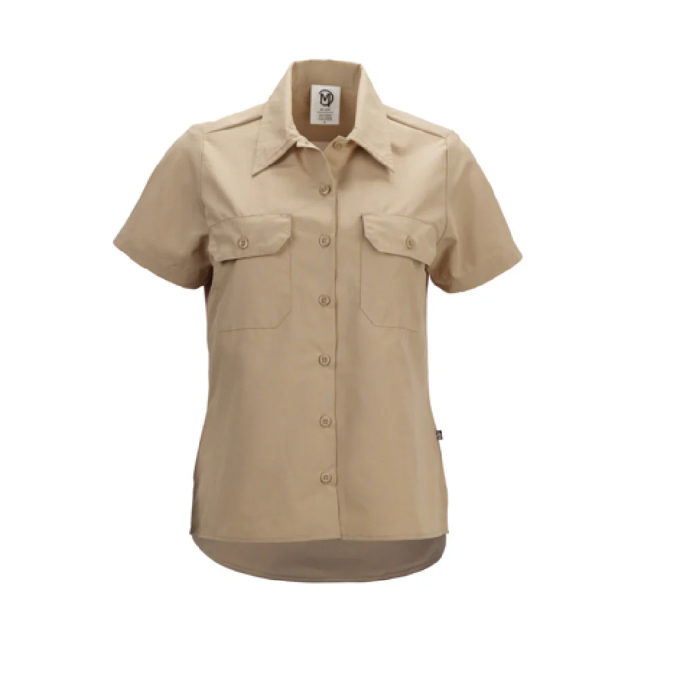 Mercer Culinary M60350KHS Cook's Shirt Women's Short Sleeve Mesh Back Khaki Poly/Cotton