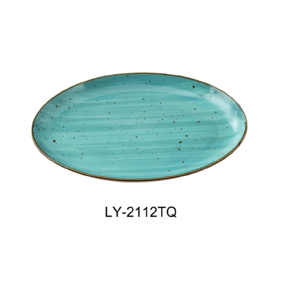 Yanco LY-2112TQ 12 Inch Oval Platter Coupe Porcelain Turquoise 12 Packs