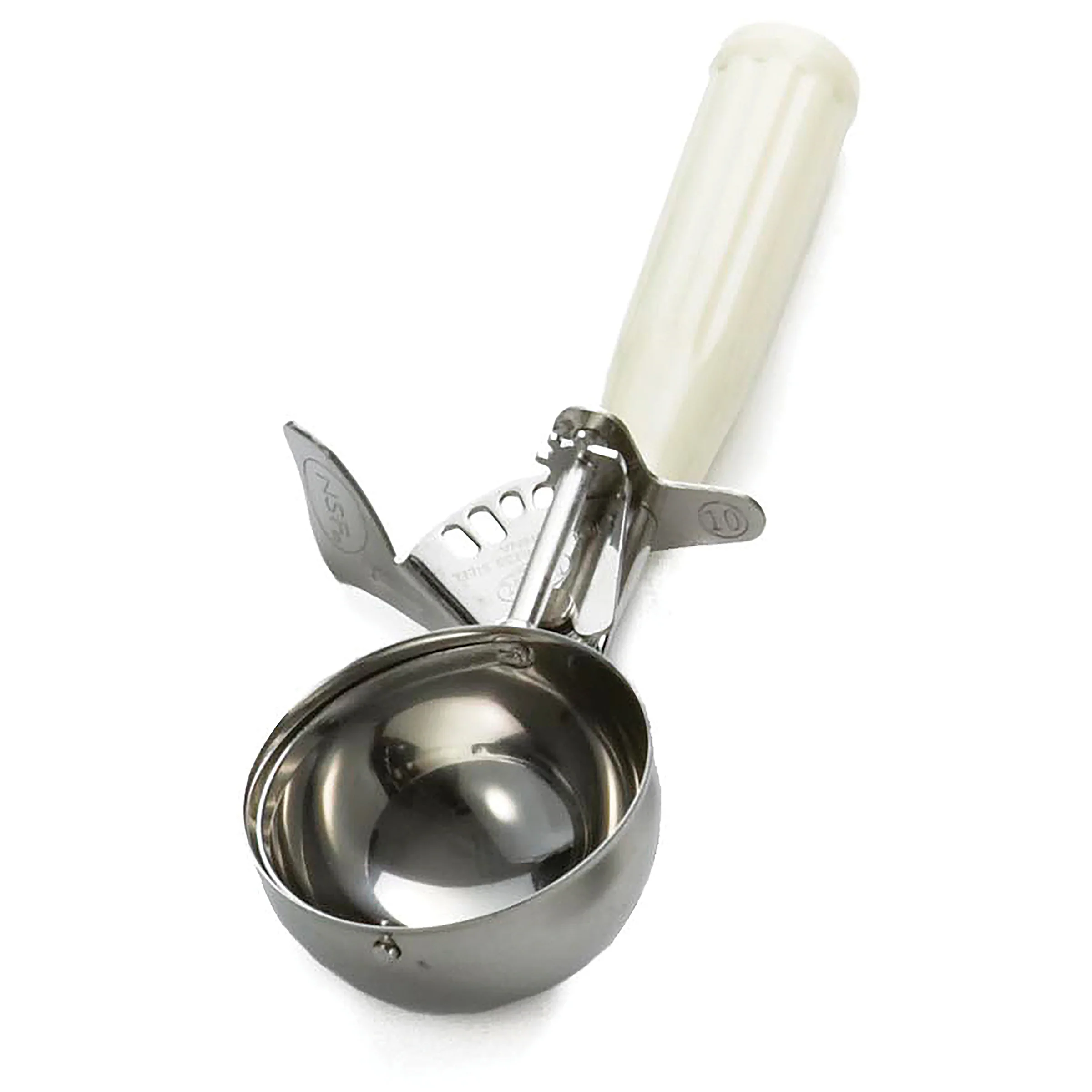 Tablecraft 2110 3.5 Inch Cash and Carry Disher 10 Oz Capacity Ivory Handle Stainless Steel