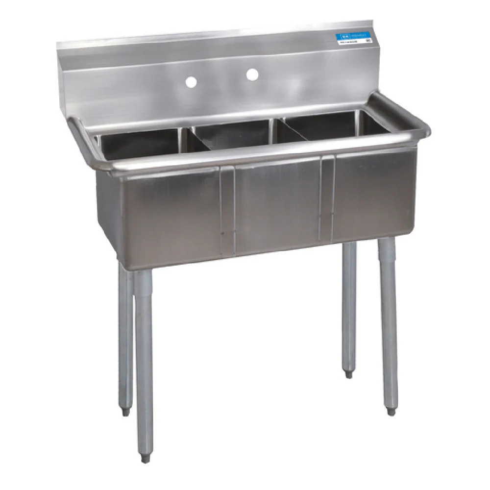 BK Resources ES-3-1014-10 35 Inch Economy Sink 18 Gauge Stainless Steel with Three Compartment BK Resources ES-3-1014-10 35 Inch Economy Sink 18 Gauge Stainless Steel with Three Compartment