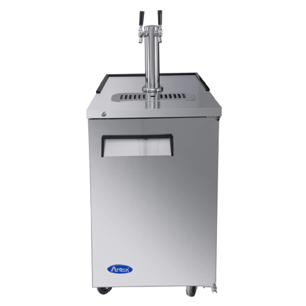 Atosa MKC23GR 23 Inch Draft Beer Cooler Dual Faucet Stainless Steel 1/2 Barrel with Manifold and Ball Taps