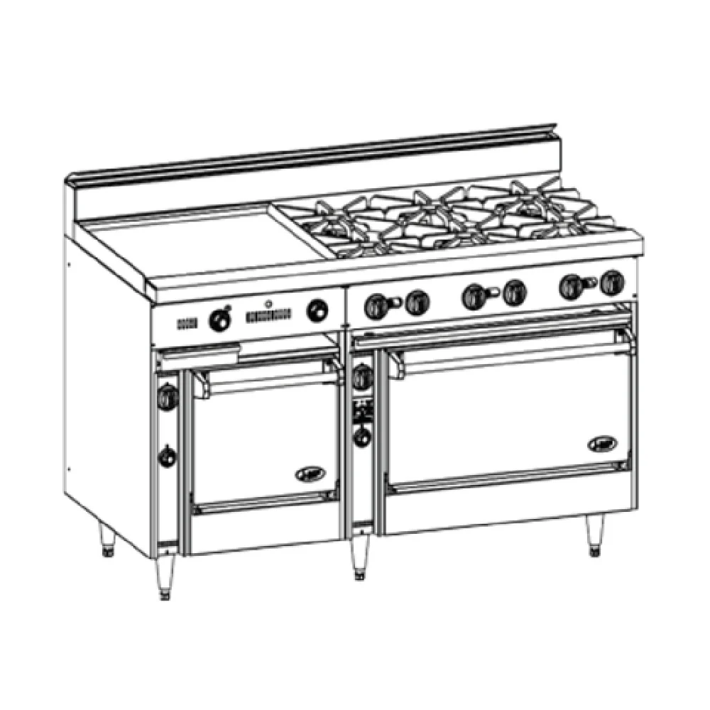Jade Range JBR-24G-6-36 Gas 60 Inch Bistro Restaurant Range with 6 Burners 258000 BTU Jade Range JBR-24G-6-36 Gas 60 Inch Bistro Restaurant Range with 6 Burners 258000 BTU