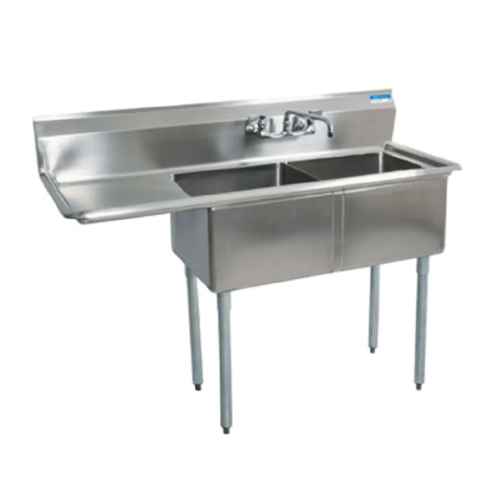 BK Resources BKS-2-1620-12-18L 52-1/2 Inch Sink Heavy Duty NSF Stainless Steel with Left Drainboard
