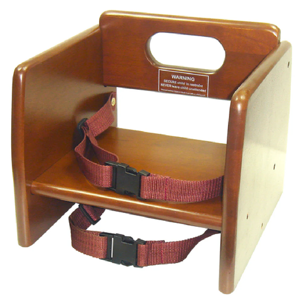Winco CHB-704 11-3/4 Inch Stacking Booster Seat Walnut Rubberwood with Straps