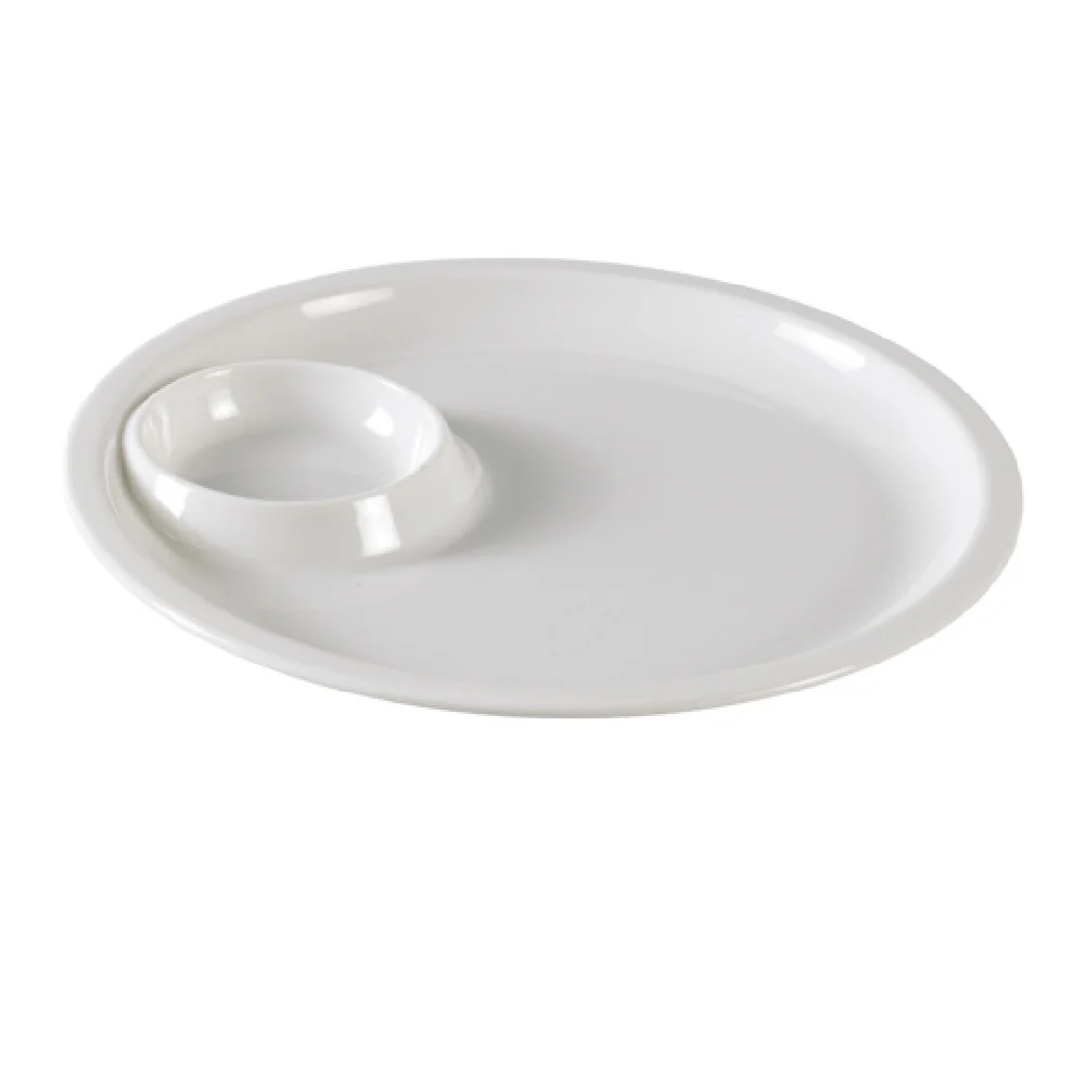 Yanco NC-7521 10 Inch Round Tray with Sauce Compartment Melamine White Yanco NC-7521 10 Inch Round Tray with Sauce Compartment Melamine White