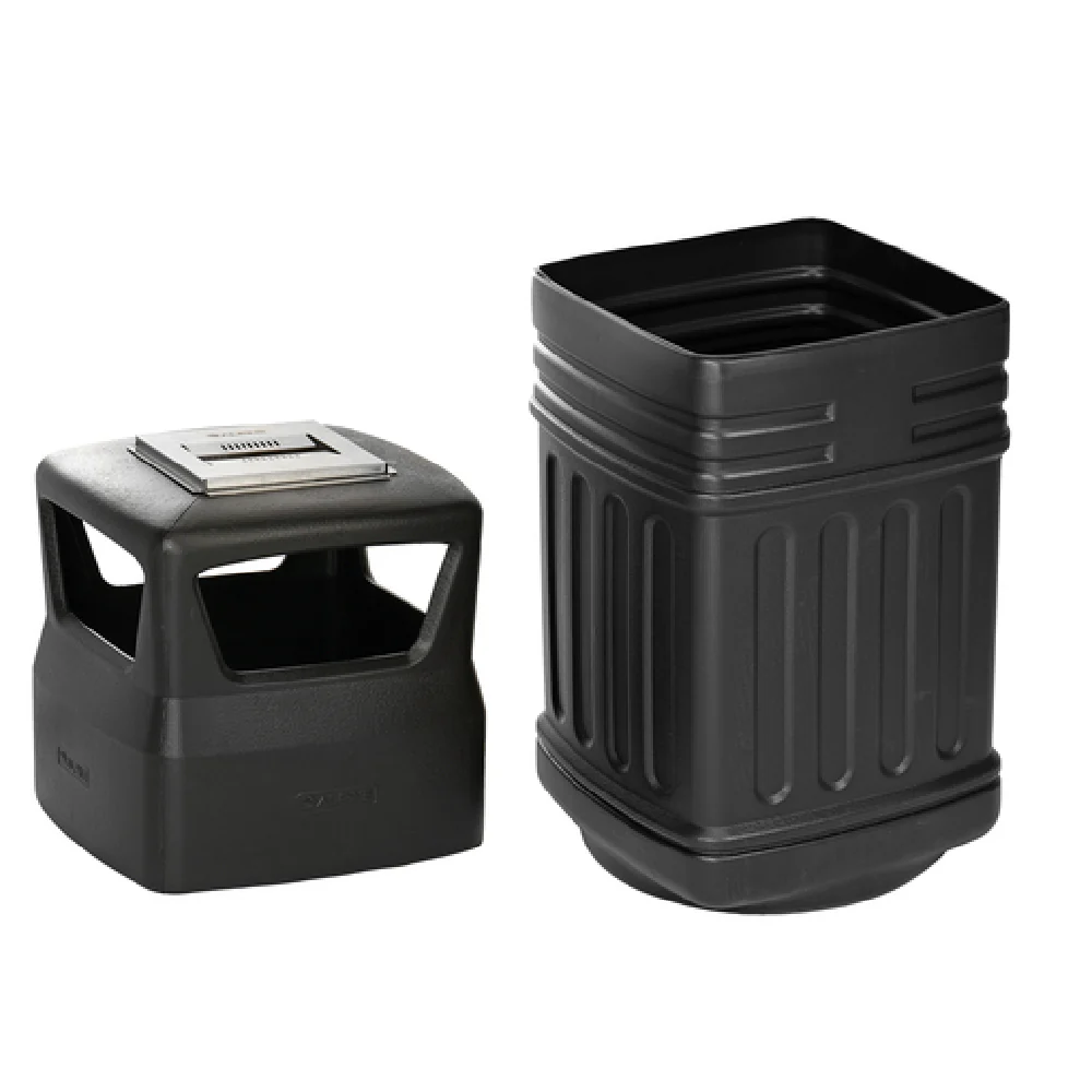 Alpine Industries ALP474-16-AU 14 Inch Trash Can with Ash Urn Black Metal Alpine Industries ALP474-16-AU 14 Inch Trash Can with Ash Urn Black Metal