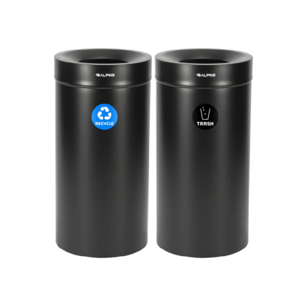 Alpine Industries ALP475-27-BLK-R-T 16 Inch Recycling Receptacle Stainless Steel with 27 Gallon Capacity