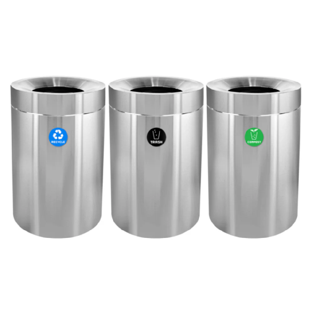 Alpine Industries ALP475-50-R-T-CO 24 Inch Stainless Steel Recycling Receptacle with Trash