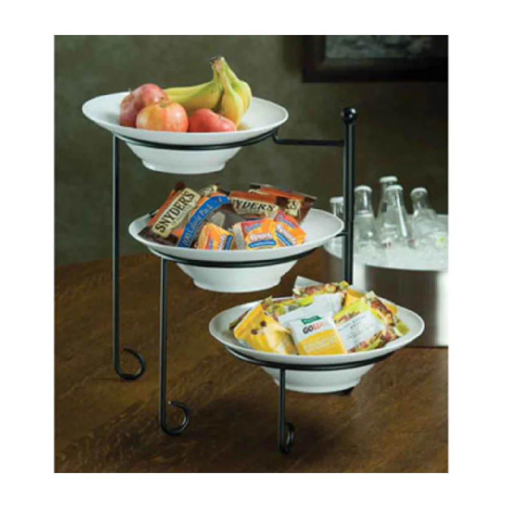 American Metalcraft TTRSMEL7 9 Inch 3-tier Display Stand Black Wrought Iron with Bowls