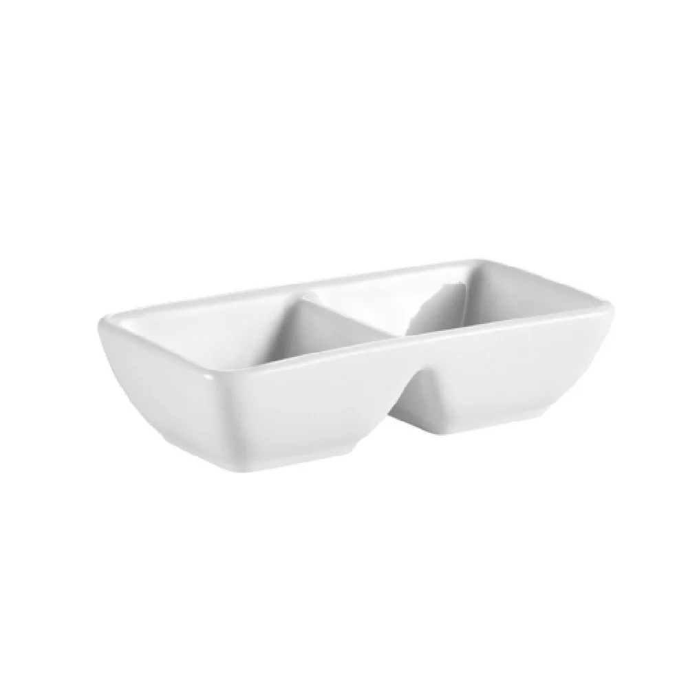 CAC China CN-2T10 10 Oz. Divided Side Dish Plate Porcelain 2 Compartments