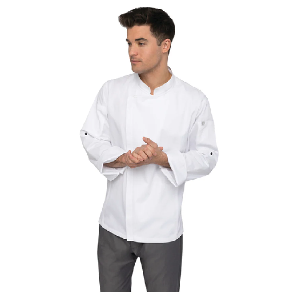 Chef Works BCLZ008WHT4XL 4XL Hartford Chef Coat Single-breasted Roll-up Sleeves White Cotton Polyester Twill with Pockets Chef Works BCLZ008WHT4XL 4XL Hartford Chef Coat Single-breasted Roll-up Sleeves White Cotton Polyester Twill with Pockets