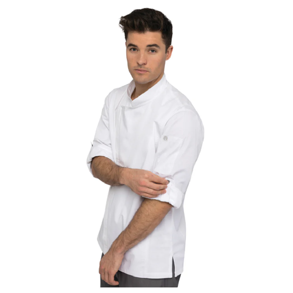Chef Works BCLZ008WHT4XL 4XL Hartford Chef Coat Single-breasted Roll-up Sleeves White Cotton Polyester Twill with Pockets Chef Works BCLZ008WHT4XL 4XL Hartford Chef Coat Single-breasted Roll-up Sleeves White Cotton Polyester Twill with Pockets